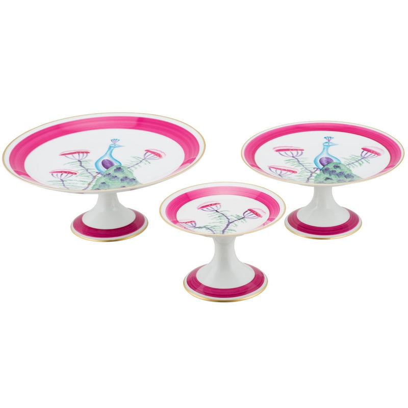 Peacock & Blossom Cake Stands Fuchsia Pink