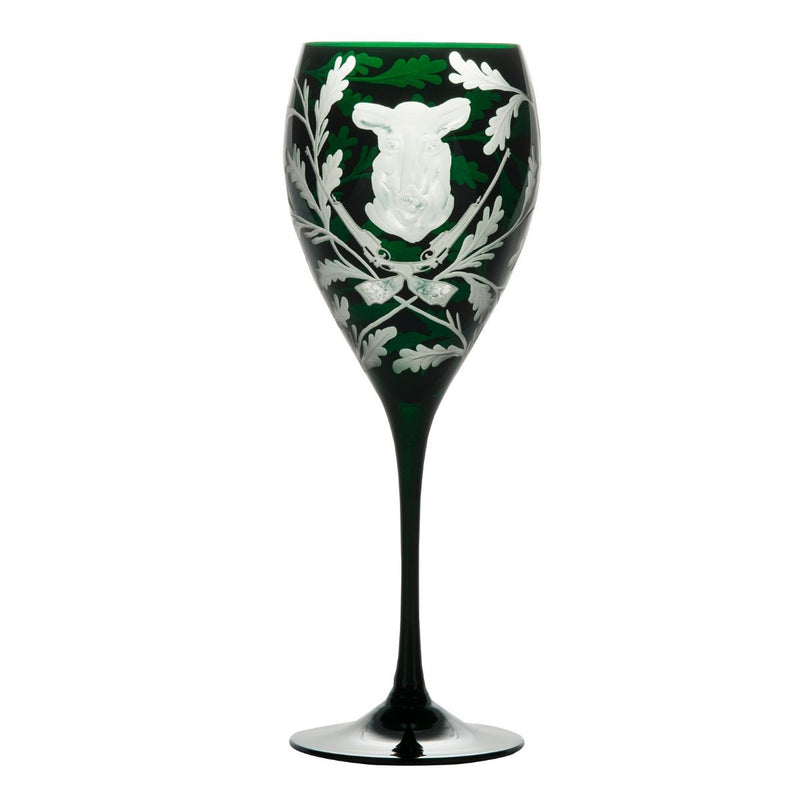 Crystal Wine Goblet - Set of 4 - Wild Boar - British Racing Green