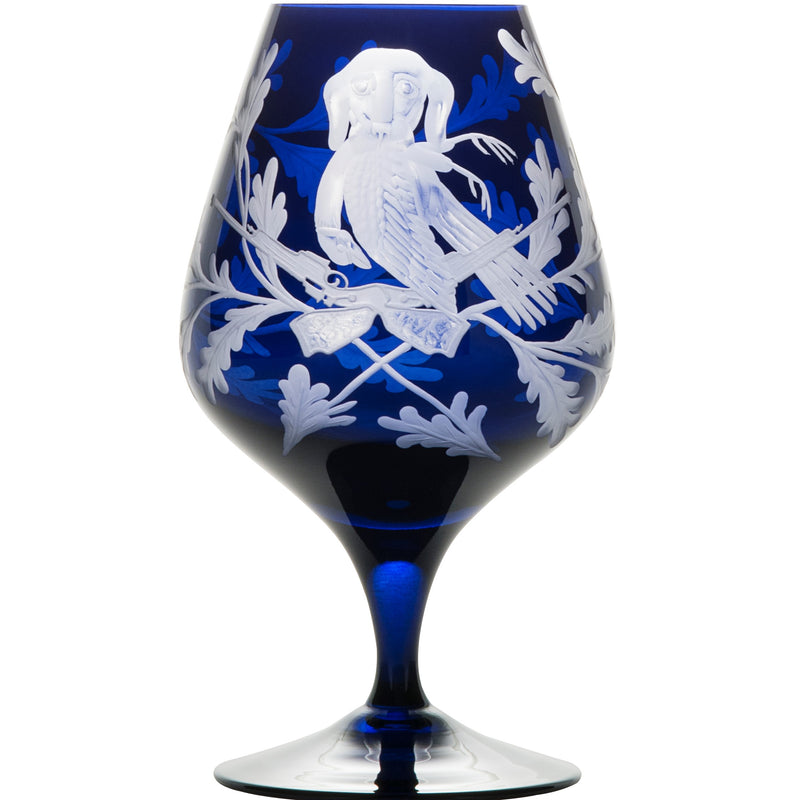 Cognac Glass Set of Four - Labrador & Pheasant - Ink Blue