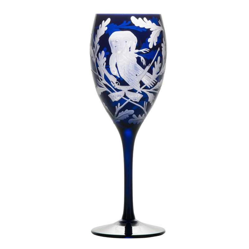 Crystal Red Wine Glass Set of 3 - Labrador & Pheasant - Ink Blue