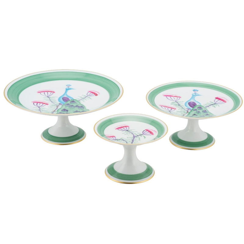 Peacock & Blossom Cake Stands Emerald Green