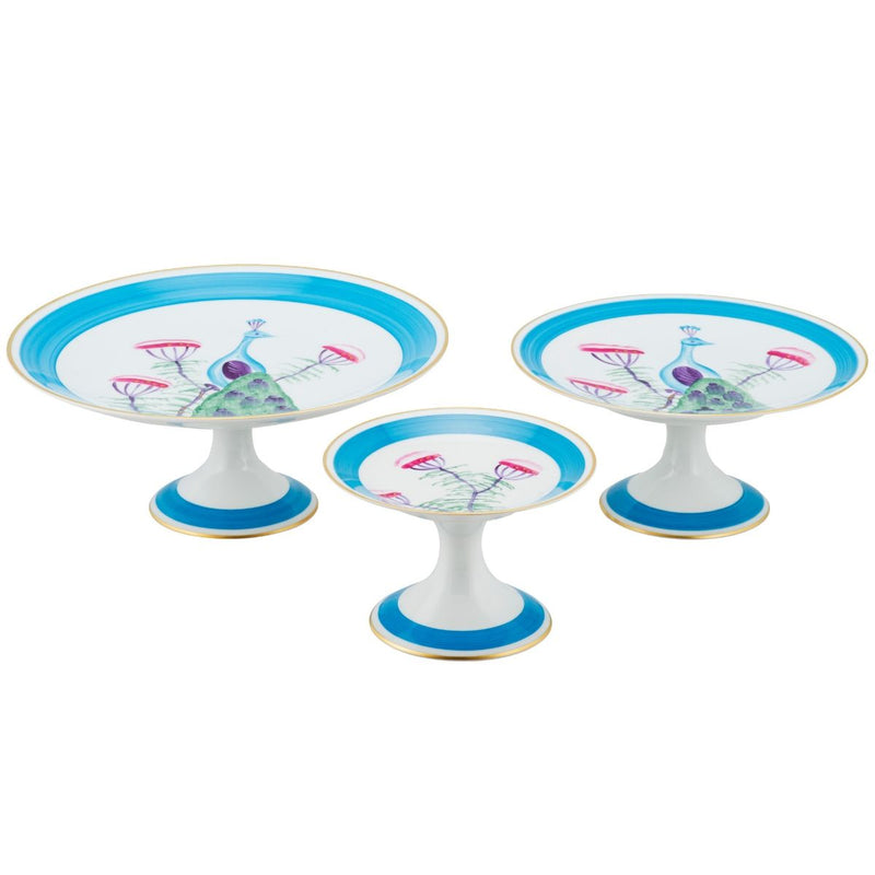 Peacock & Blossom Cake Stands Turquoise Blue