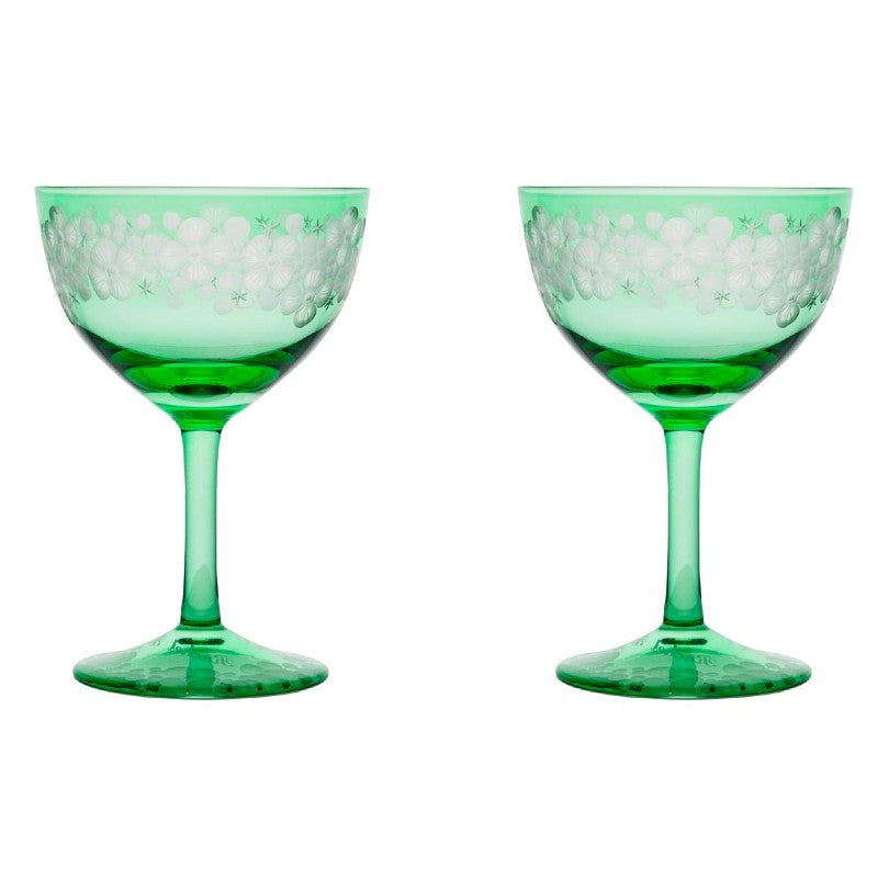 Cristobelle Champagne Saucer Pair - Peridot Green