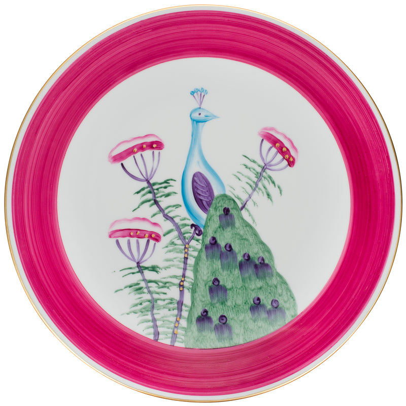 Peacock Charger, Presentation Plate Set Fuchsia Pink