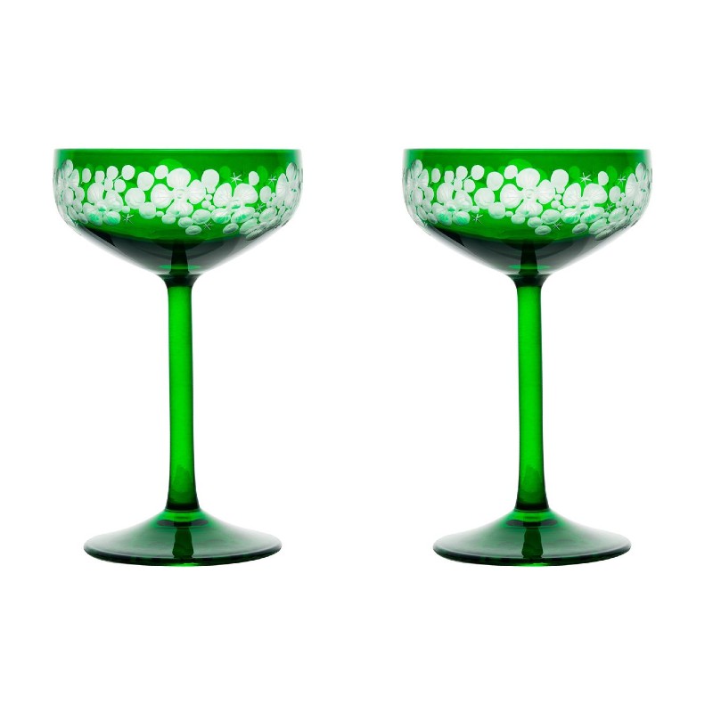 Isadora Champagne Saucer - Emerald Green Pair