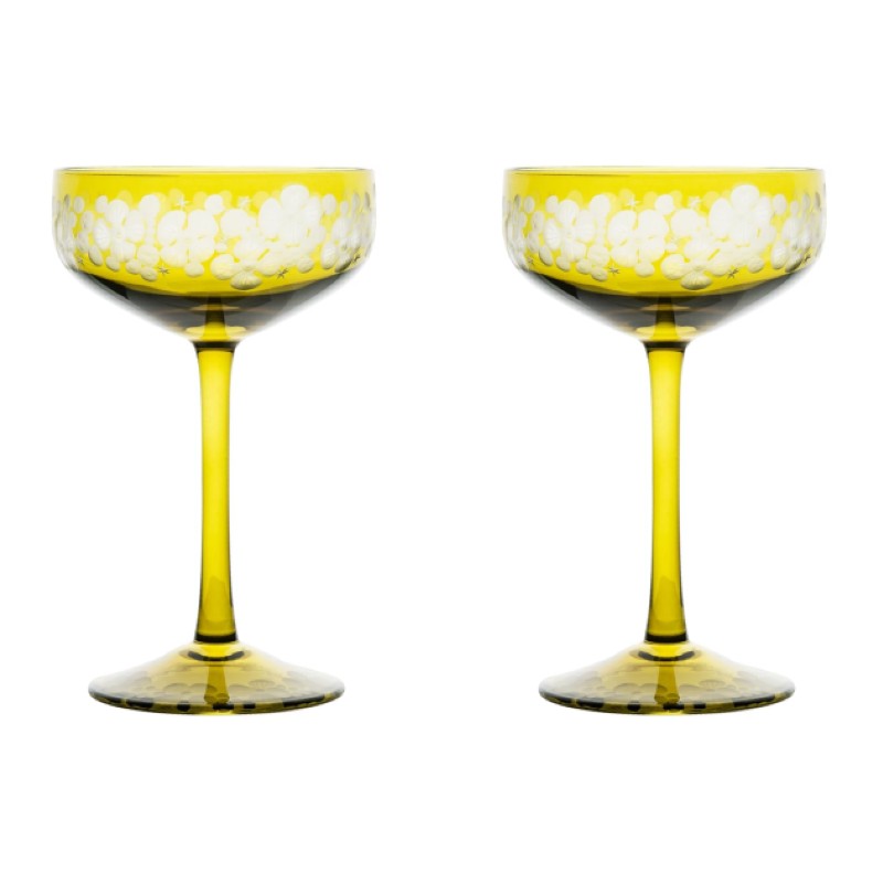 Isadora Champagne Saucer - Olive Green Pair