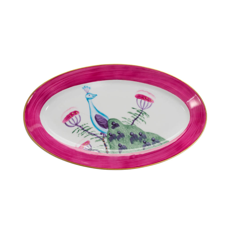 Peacock Large Oval Serving Platter Fuchsia Pink