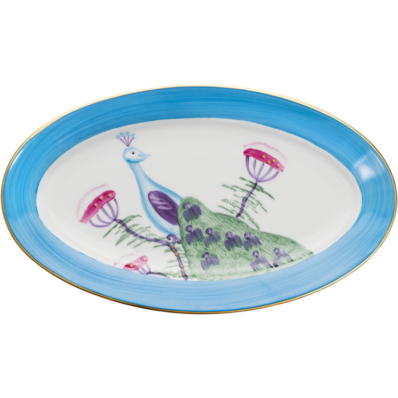 Peacock Small Oval Canape Plate - Turquoise Blue