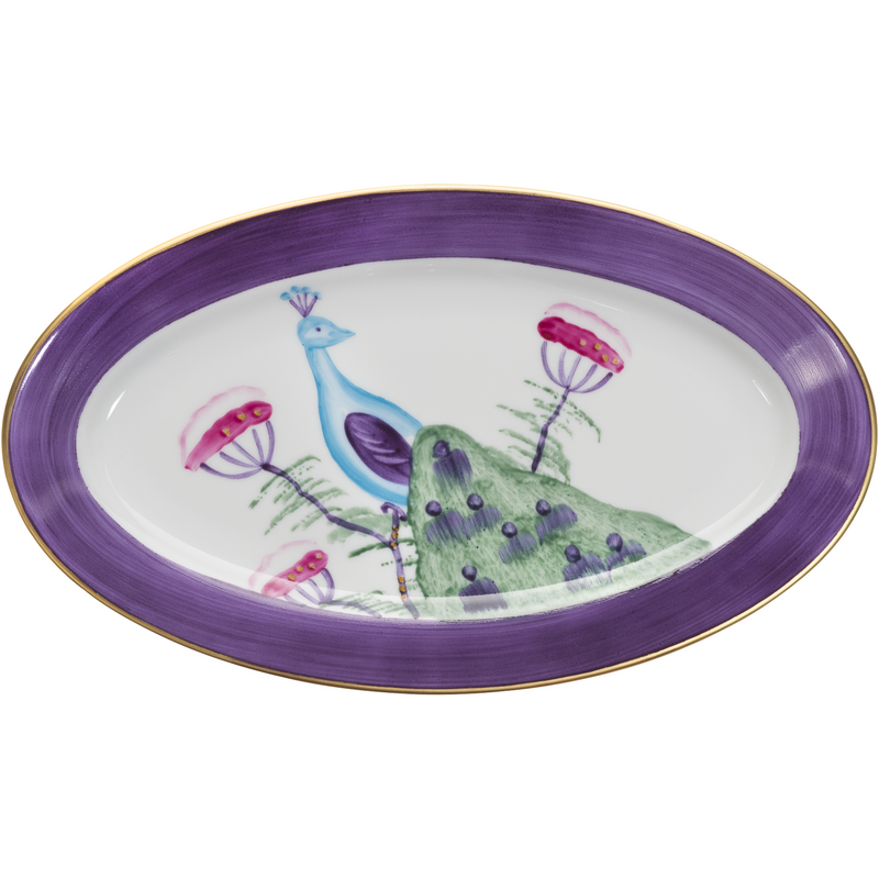 Peacock Small Oval Canape Plate - Amethyst Purple