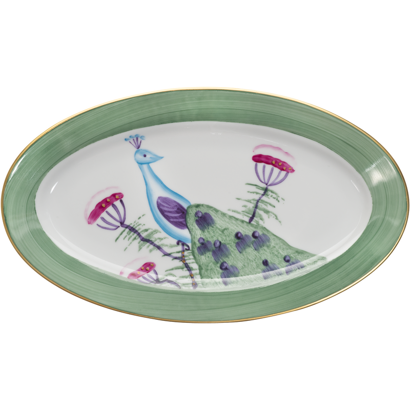 Peacock Small Oval Canape Plate - Emerald Green